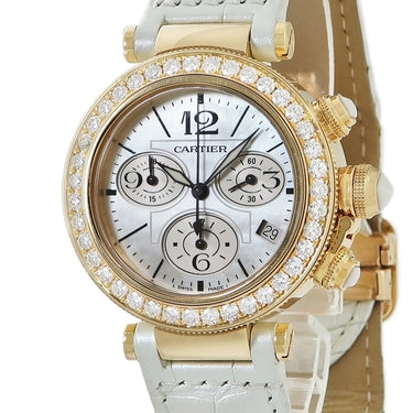 腕時計 カルティエ Cartier パシャ シータイマー レディ クロノ WJ130009 クオーツ レディース K18YG無垢 純正ダイヤ シェル