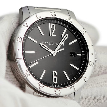 腕時計 ブルガリ BVLGARI ブルガリブルガリ BB41S 自動巻き メンズ ブラック 黒 シルバー デイト アラビア バー