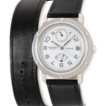 腕時計 エルメス HERMES クリッパー GMT パワーリザーブ ドゥブルトゥール CL5.710 自動巻き メンズ ホワイト アラビア 2連