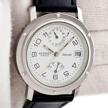 腕時計 エルメス HERMES クリッパー GMT パワーリザーブ ドゥブルトゥール CL5.710 自動巻き メンズ ホワイト アラビア 2連