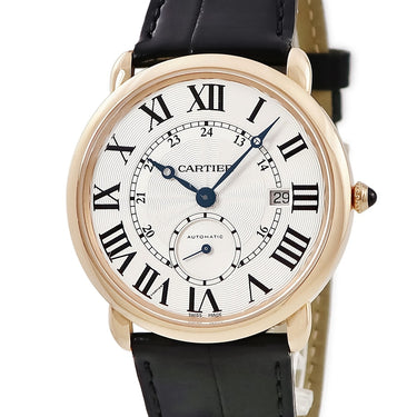 腕時計 カルティエ Cartier ロンド ルイ カルティエ W6801005 自動巻き メンズ K18PG無垢 ローマン デイト ギヨシェ 青針 スモセコ