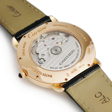 腕時計 カルティエ Cartier ロンド ルイ カルティエ W6801005 自動巻き メンズ K18PG無垢 ローマン デイト ギヨシェ 青針 スモセコ