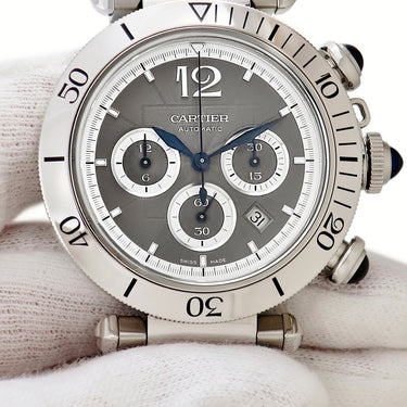 腕時計 カルティエ Cartier パシャ ドゥ カルティエ WSPA0027 自動巻き メンズ ギヨシェ 青針 デイト