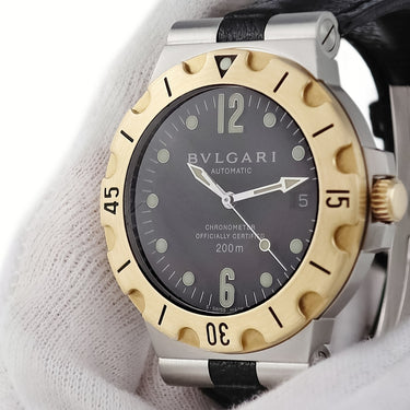 腕時計 ブルガリ BVLGARI ディアゴノ スクーバ SD38SG 自動巻き メンズ ブラック K18YG×SS アラビア コンビ