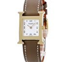 腕時計 エルメス HERMES Hウォッチ PM HH1.201e クオーツ レディース イエローGP×コンビ ホワイト アラビア H型