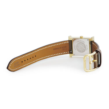 腕時計 エルメス HERMES Hウォッチ PM HH1.201e クオーツ レディース イエローGP×コンビ ホワイト アラビア H型