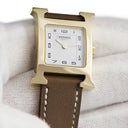 腕時計 エルメス HERMES Hウォッチ PM HH1.201e クオーツ レディース イエローGP×コンビ ホワイト アラビア H型