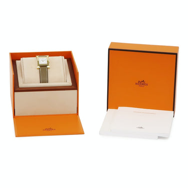 腕時計 エルメス HERMES Hウォッチ PM HH1.201e クオーツ レディース イエローGP×コンビ ホワイト アラビア H型