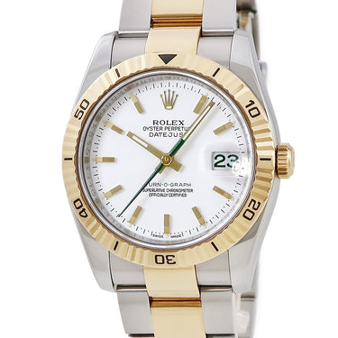 腕時計 ロレックス ROLEX デイトジャスト ターノグラフ 116263 D番 自動巻き メンズ D番 K18YG×SS コンビ ホワイト バー 緑針 日本限定