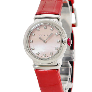 腕時計 ブルガリ BVLGARI ルチェア LU28S クオーツ レディース 純正12Pダイヤ シェル ピンク ステンレス スティール SS