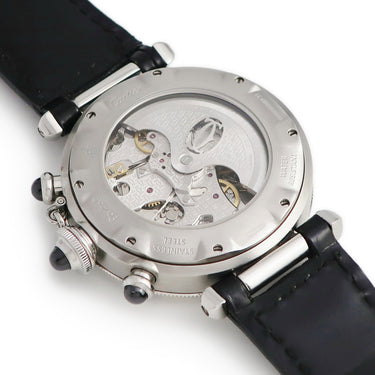 腕時計 カルティエ Cartier パシャ N950 クロノグラフ W3105155 自動巻き メンズ プラチナ×SS コンビ ギヨシェ グレー スモセコ