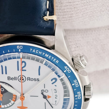 腕時計 ベル&ロス BELL＆ROSS ヴィンテージ レーシングバード BRV2-94 自動巻き メンズ ホワイト ブルー クロノグラフ タキメーター 限定