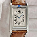 腕時計 カルティエ Cartier タンク バスキュラント MM W1011258 クオーツ レディース スクエア 反転ケース アイボリー 青針