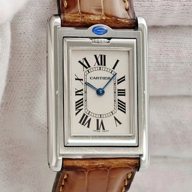 腕時計 カルティエ Cartier タンク バスキュラント MM W1011258 クオーツ レディース スクエア 反転ケース アイボリー 青針