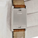 腕時計 カルティエ Cartier タンク バスキュラント MM W1011258 クオーツ レディース スクエア 反転ケース アイボリー 青針