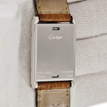 腕時計 カルティエ Cartier タンク バスキュラント MM W1011258 クオーツ レディース スクエア 反転ケース アイボリー 青針