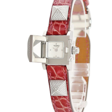腕時計 エルメス HERMES ミニメドール ME2.130 クオーツ レディース 純正ダイヤ スクエア スタッズ 横開き シルバー
