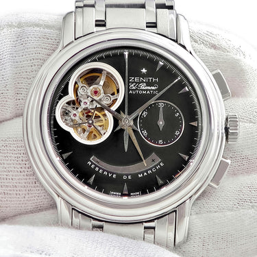 腕時計 ゼニス ZENITH エルプリメロ クロノマスター Tオープン 03.0240.4021/21.C495 自動巻き メンズ ブラック パワーリザーブ表示