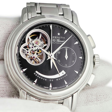 腕時計 ゼニス ZENITH エルプリメロ クロノマスター Tオープン 03.0240.4021/21.C495 自動巻き メンズ ブラック パワーリザーブ表示