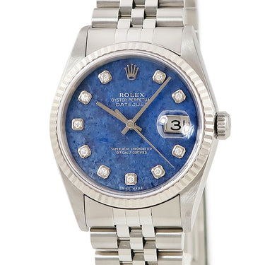 腕時計 ロレックス ROLEX デイトジャスト 16234G 自動巻き メンズ K番 K18WG×SS コンビ ソーダライト 純正10Pダイヤ ブルー