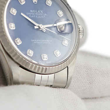 腕時計 ロレックス ROLEX デイトジャスト 16234G 自動巻き メンズ K番 K18WG×SS コンビ ソーダライト 純正10Pダイヤ ブルー