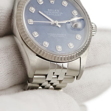 腕時計 ロレックス ROLEX デイトジャスト 16234G 自動巻き メンズ K番 K18WG×SS コンビ ソーダライト 純正10Pダイヤ ブルー