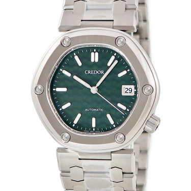 腕時計 クレドール Credor ロコモティブ GCCR997 CR01-00B0 自動巻き メンズ 未使用 グリーン バー デイト ブライトチタン 六角形