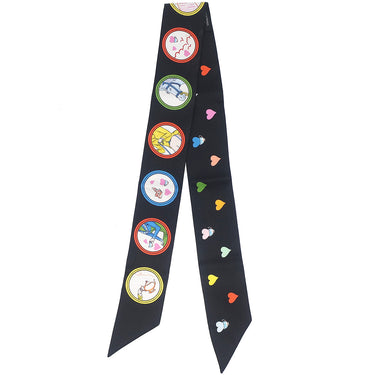 エルメス HERMES ツイリー ブラック×ルージュ×マルチカラー シルク スカーフ 【TEA TIME/ティータイム】