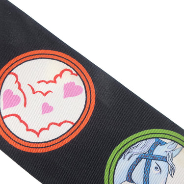 エルメス HERMES ツイリー ブラック×ルージュ×マルチカラー シルク スカーフ 【TEA TIME/ティータイム】