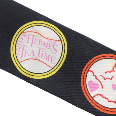エルメス HERMES ツイリー ブラック×ルージュ×マルチカラー シルク スカーフ 【TEA TIME/ティータイム】