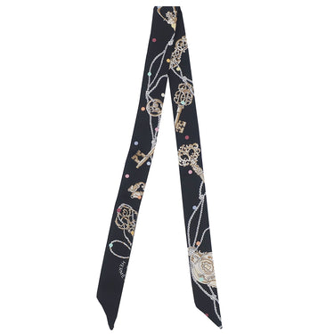 エルメス HERMES ツイリードール ブラック×ベージュローズ×マルチカラー シルク スカーフ 【LES CLES A POIS/レ クレ ア ポア】