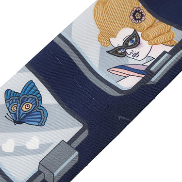 エルメス HERMES ツイリー マリン×グレー×ゴールド シルク スカーフ 【HERMES STORY/エルメスストーリー】