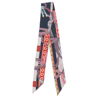 エルメス HERMES ツイリー アントラシット×コーラル シルク スカーフ 【FANTAISIE D'ETRIERS/鎧の幻想】