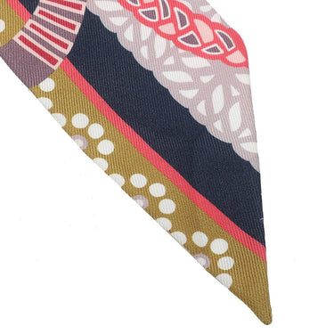 エルメス HERMES ツイリー アントラシット×コーラル シルク スカーフ 【FANTAISIE D'ETRIERS/鎧の幻想】