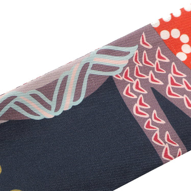 エルメス HERMES ツイリー アントラシット×コーラル シルク スカーフ 【FANTAISIE D'ETRIERS/鎧の幻想】