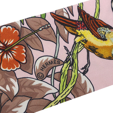 エルメス HERMES ツイリー ローズペール×エトゥープ×ブラウン シルク スカーフ 【JUNGLE LOVE LOVE/ジャングル ラブ ラブ】
