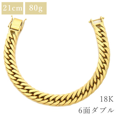 喜平 KIHEI K18 18金 20cm 80.6g 6面 ダブル Ｗ イエローゴールド K18YG ブレスレット 造幣局検定マーク 大 ※ショッピングローン対応していません。