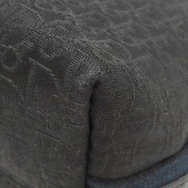 クリスチャン・ディオール Christian Dior トロッター ブラック×ネイビー レザー ジャガード ショルダーバッグ シルバー金具 黒 紺