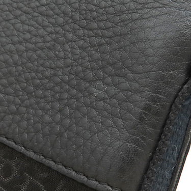 クリスチャン・ディオール Christian Dior トロッター ブラック×ネイビー レザー ジャガード ショルダーバッグ シルバー金具 黒 紺