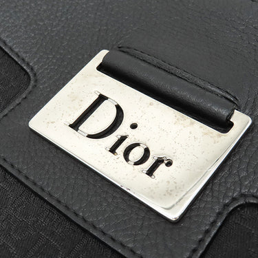 クリスチャン・ディオール Christian Dior トロッター ブラック×ネイビー レザー ジャガード ショルダーバッグ シルバー金具 黒 紺