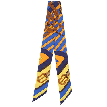 エルメス HERMES ツイリー オレンジ×マリン×ジョーヌ シルク スカーフ 【COACHING/コーチング】