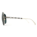 シャネル CHANEL ティアドロップ 59□14 4194-Q-A ホワイトXシルバー メタル レザー サングラス シルバー金具 白 チェーンモチーフ グレーレンズ