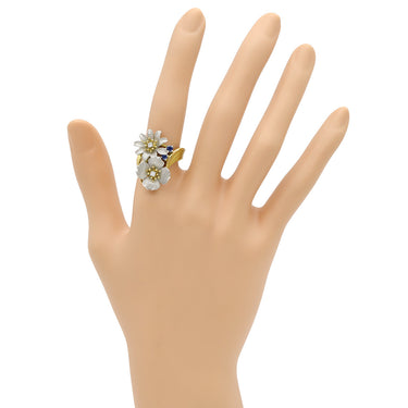 石川暢子 NOBUKO ISHIKAWA フラワーデザイン イエローゴールド×プラチナシルバー K18YG Pt900 ダイヤモンド 色石 リング 指輪 K18YG×Pt900 ダイヤモンド 色石 12号