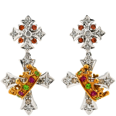 ノンブランド NON BRAND ダイヤピアス ホワイトゴールド K18WG K18YG ダイヤモンド ルビー サファイア デマントイドガーネット ピアス マルチカラー 十字架 王冠 クロス