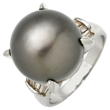 ノンブランド NON BRAND 黒蝶パール ダイヤリング プラチナシルバー Pt900 パール ダイヤモンド リング 指輪 1粒 1P 16.5号