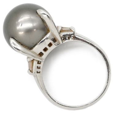 ノンブランド NON BRAND 黒蝶パール ダイヤリング プラチナシルバー Pt900 パール ダイヤモンド リング 指輪 1粒 1P 16.5号