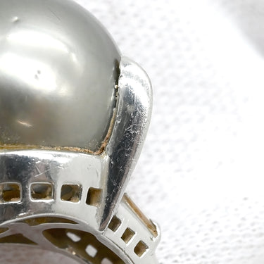 ノンブランド NON BRAND 黒蝶パール ダイヤリング プラチナシルバー Pt900 パール ダイヤモンド リング 指輪 1粒 1P 16.5号