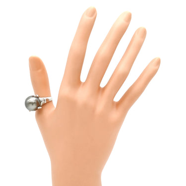 ノンブランド NON BRAND 黒蝶パール ダイヤリング プラチナシルバー Pt900 パール ダイヤモンド リング 指輪 1粒 1P 16.5号