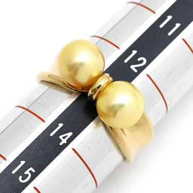 ノンブランド NON BRAND ゴールデンパール リング イエローゴールド K18YG あこやパール リング 指輪 あこやパール 2粒 2P 750 YG 金 13号