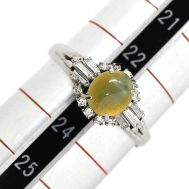 ノンブランド NON BRAND キャッツアイ ダイヤリング プラチナシルバー Pt900 クリソベリルキャッツアイ ダイヤモンド リング 指輪 猫目石 23号